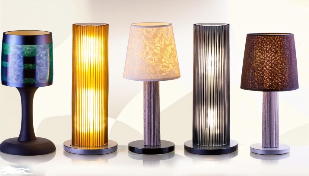 A selection of LED table lamps in different designs and colors