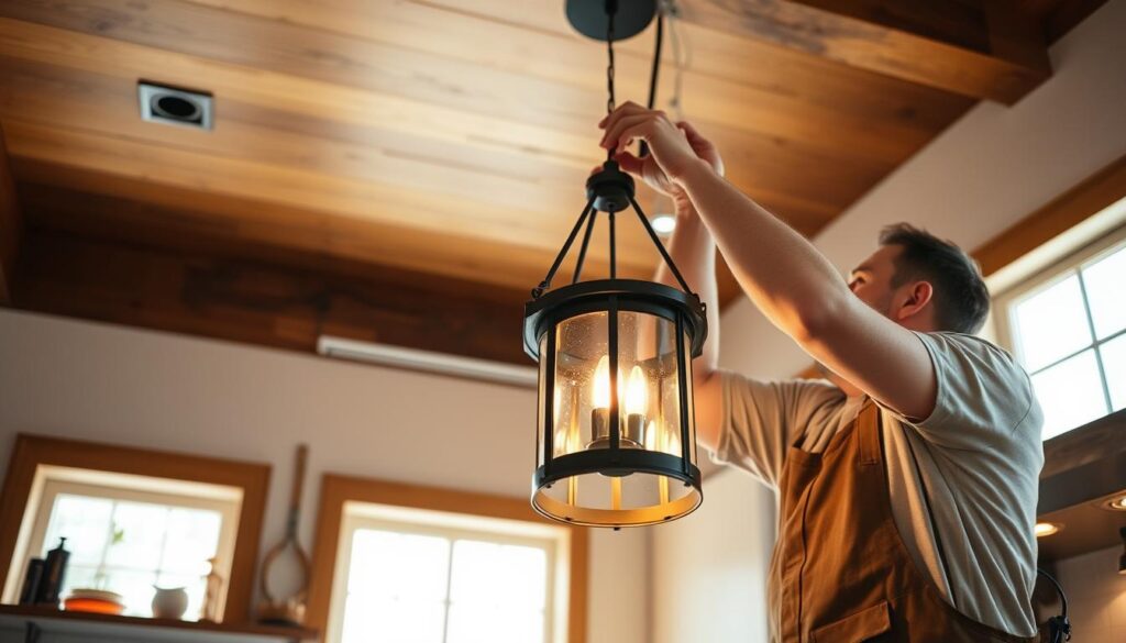 Installing hanging lantern light Installing hanging lantern light