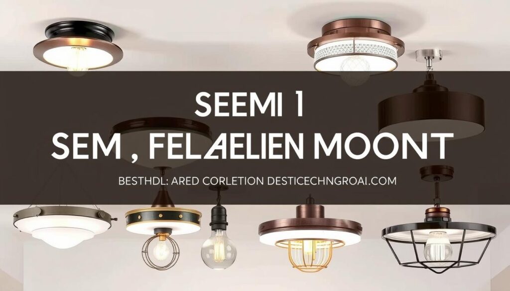 semi flush mount ceiling light A collection of stylish semi flush mount ceiling lights in various designs, showcasing a range of sizes and styles, including modern, vintage, and industrial aesthetics, set against a neutral background with soft ambient lighting.