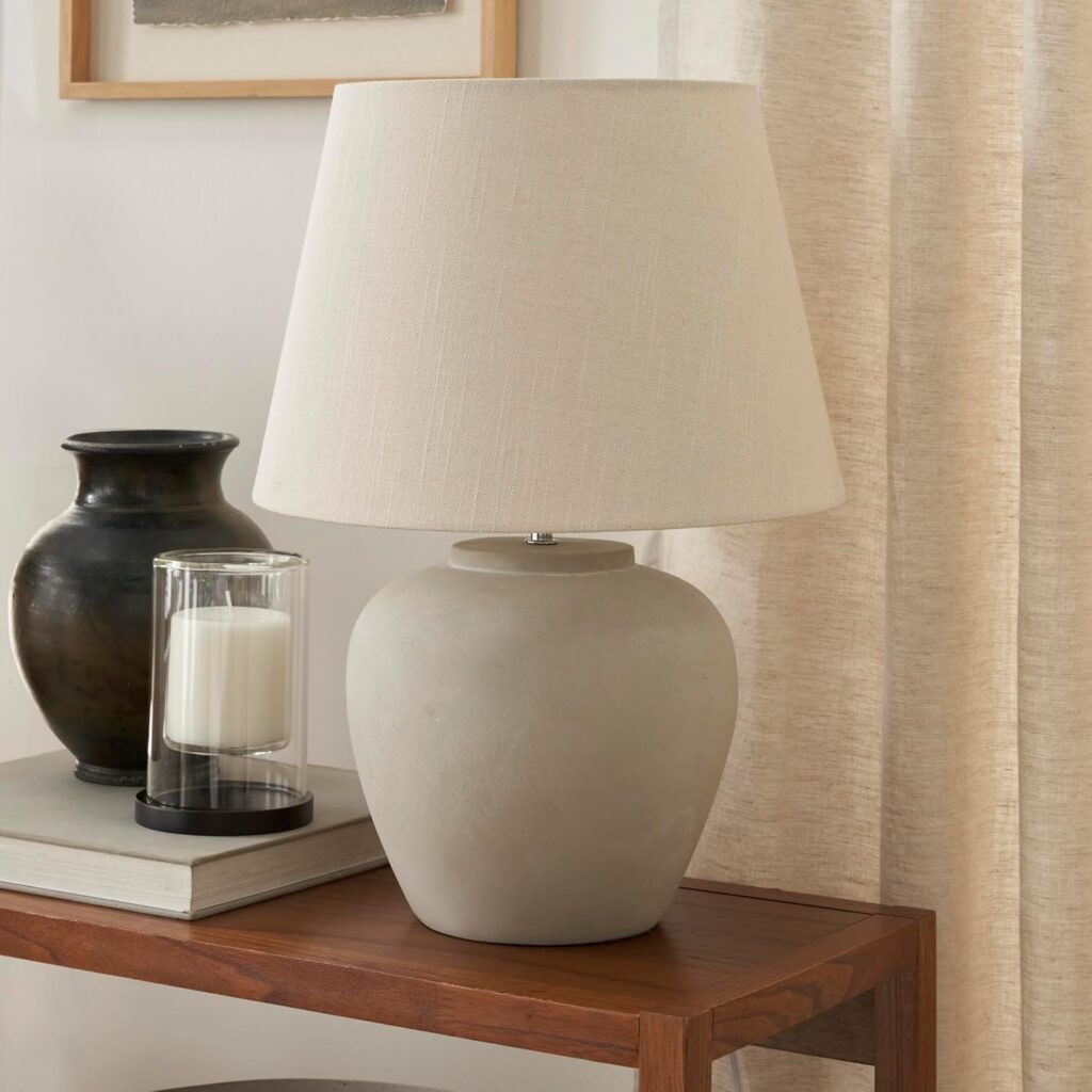 Nourison 20 Light Grey Ceramic Pot Table Lamp for Bedroom Living Room